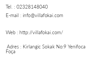 Villa Fokai Hotel iletiim bilgileri
